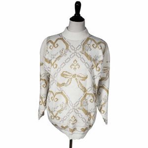 Dana Scott Vintage Large White Gold Silver Metallic Acrylic Lurex Knit Sweater